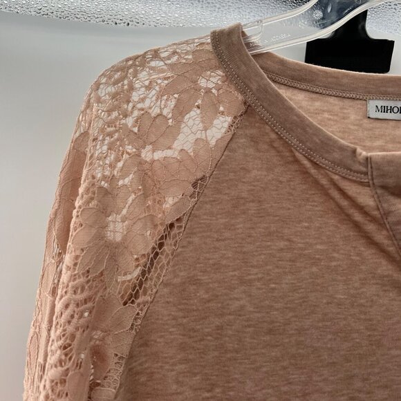 MIHOLL Top Women's Size Small Beige Long Lace Sleeve Pullover Buttons - Picture 5 of 9